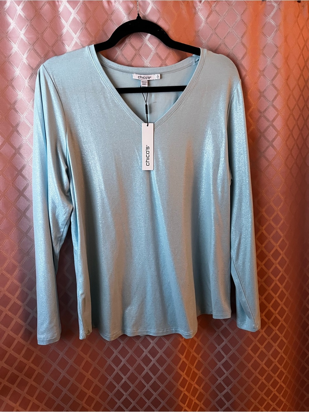 Chico's Sky Blue Shimmer V-Neck Layering Tee